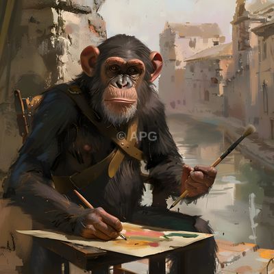 Der malende Schimpanse am Kanal